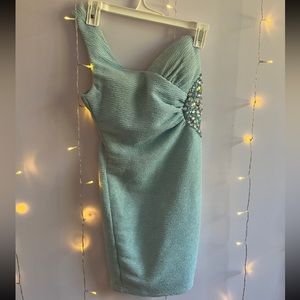 Blue sparkly one shoulder dress
